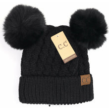 Load image into Gallery viewer, C.C Cable Knit Double Matching Pom Beanie