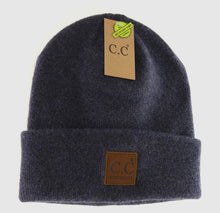 Load image into Gallery viewer, C.C Unisex Soft Ribbed Leather Patch Beanie
