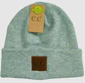 C.C Unisex Soft Ribbed Leather Patch Beanie