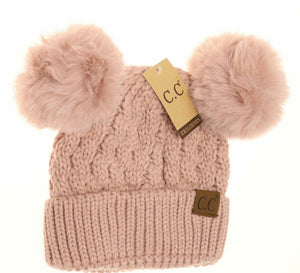 C.C Cable Knit Double Matching Pom Beanie