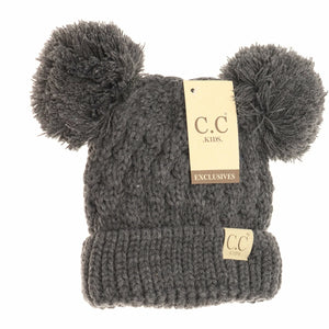 Kids Solid Double Pom CC Beanies